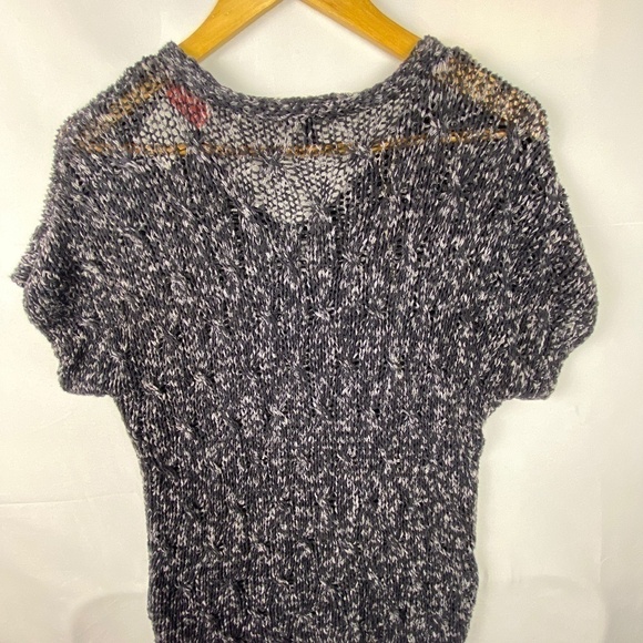 Eileen Fisher Sz: M Melange Cotton Blend V-neck sweater cap sleeves black white - Picture 9 of 10